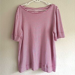 Chico's Red and White Striped Short Sleeve Tee